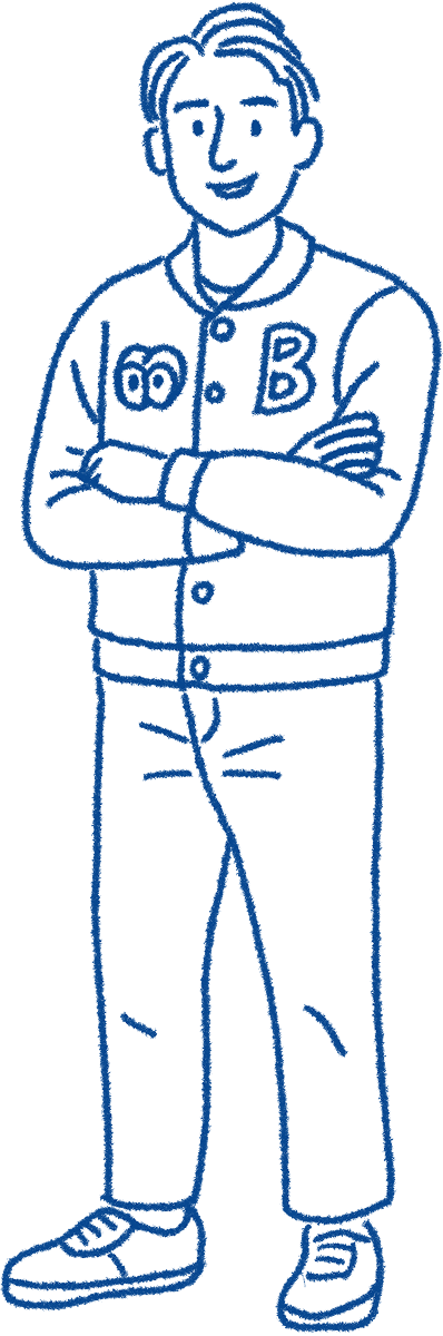 手を組んだ人物イラストが正面を向いて立っている様子